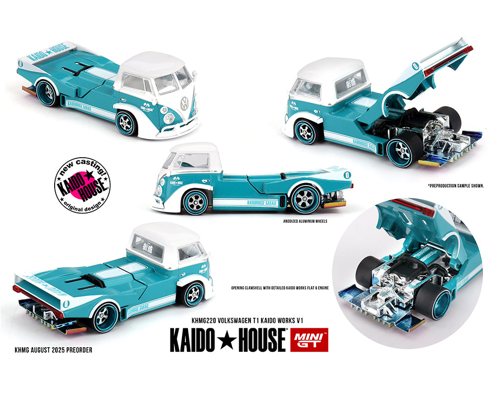 Kaido House x Mini GT 1:64 Volkswagen T1 KAIDO WORKS V1 – Turquoise/White – KHMG220