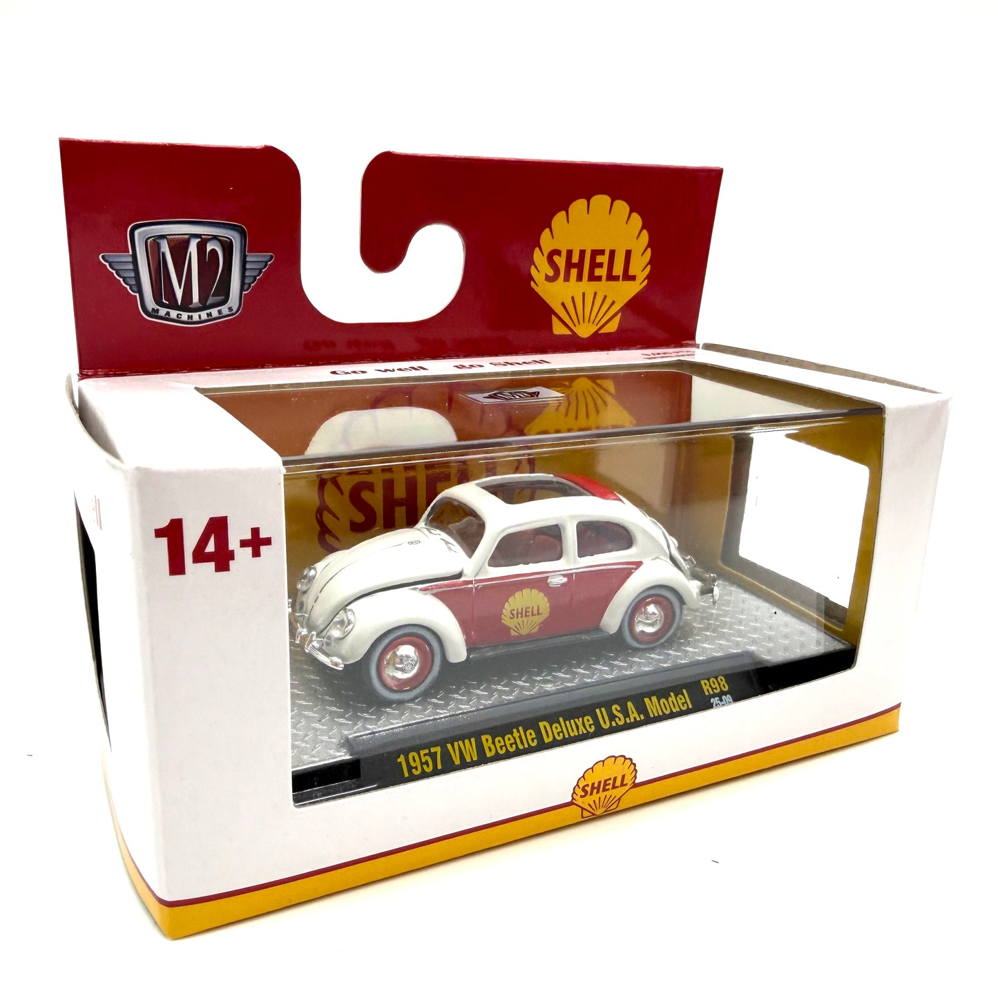 2025 M2 Machines 1:64 SHELL 1957 VW Beetle Deluxe USA Model R98 Volkswagen Targa Top