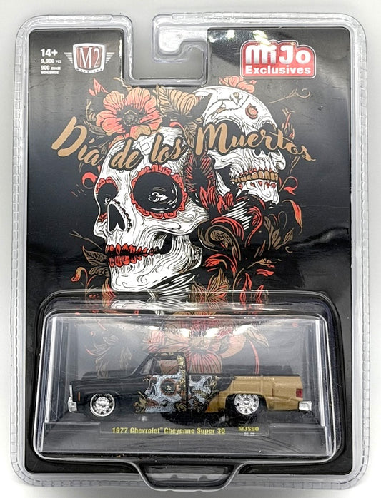 M2 Machines 1:64 1977 Chevrolet Cheyenne Super 30 “Dia De Los Muertos” 2025 – Black Gold – MiJo Exclusives Limited Edition
