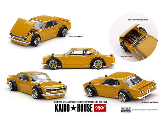 (Pre-order) Kaido House x Mini GT 1:64 Nissan Skyline 2000 GT-R (KPGC10) Kaido Street V2 – Yellow